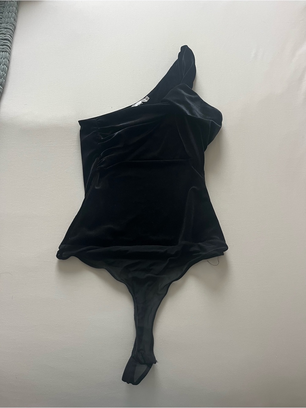 One-Shoulder Black Velvet Cutout Bodysuit